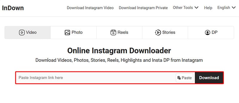 Paste the Instagram link into indown